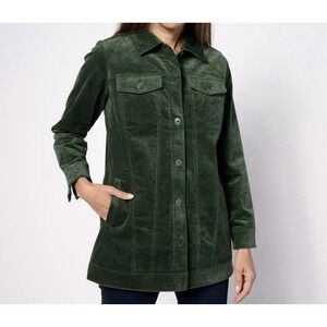 Denim & Co. Regular Stretch Velveteen Long Jacket Dark Green XL New